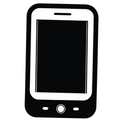 A minimalist black and white drawing shows a smartphone with a darkened screen and rounded edges
