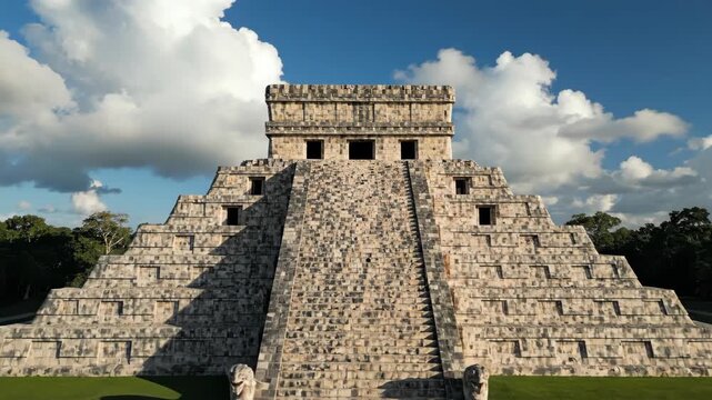 El Castillo Pyramid at Chichen Itza on a Sunny Day in Mexico