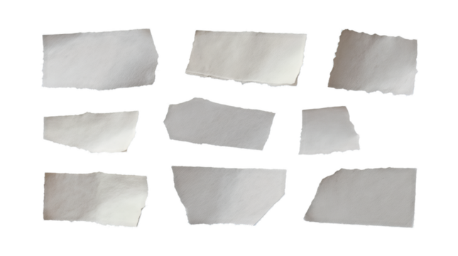 Torn Pieces of White Paper with Rough Edges