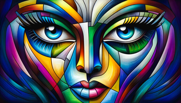 Colorful digital art face with textured skin and expressive eyes for social media and web
 - Powered by Adobe