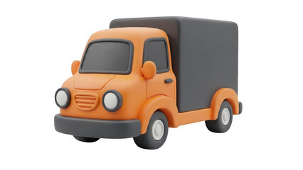 Cute 3d rendering of an orange delivery truck with a dark gray cargo box isolated on transparent background for shipping concept