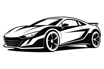 Striking monochrome exotic automobile exhibits bold lines, defined spoiler, and meticulously detailed wheel design