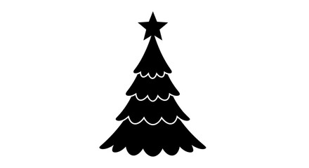 A black silhouette of a Christmas tree with a star on top, isolated on a white background.