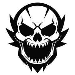 Sharp teeth on a black skull within a jagged aura gives off scary vibes