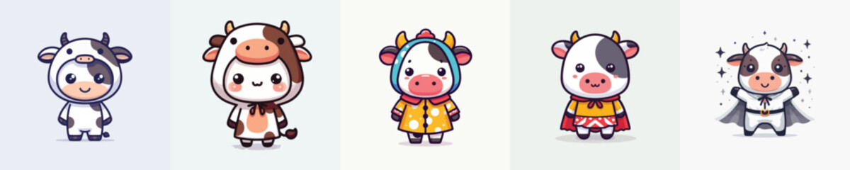 cute cow vector in cute costume