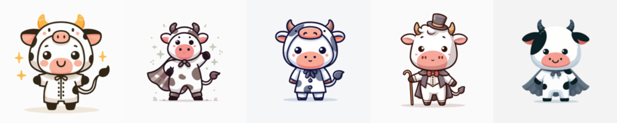 cute cow vector in cute costume