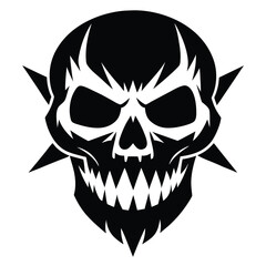 Black skull with evil grin and spiked design shows intimidating power