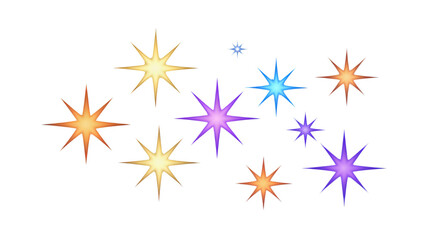 Vibrant Colorful Starbursts Isolated on Transparent