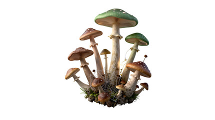 Vibrant Mushroom Cluster with Green and Brown Tones