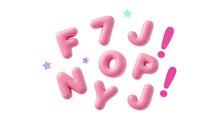Vibrant Pink 3D Text with Exclamation Marks and Stars