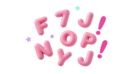 Vibrant Pink 3D Text with Exclamation Marks and Stars