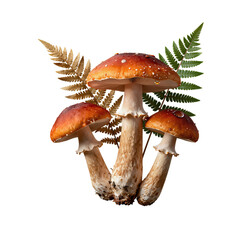 Vibrant Red Mushrooms with Green Ferns