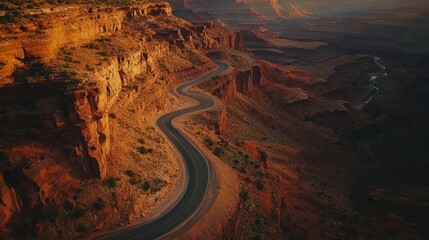 Winding canyon road at sunset offering scenic views and travel inspiration