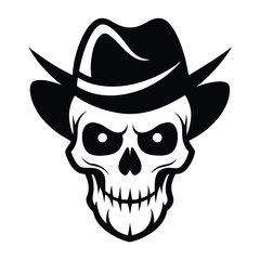Skull with cowboy hat black and white illustration is very eyecatching