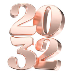 Luxury Rose Gold 2032 Date: Shiny 3D Digits for New Year, Future Planning, and Anniversary Celebrations