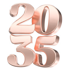 Elegant 3D Rose Gold 2035 Numerals Isolated. Shiny Copper Metallic Numbers Representing Future Date, New Year, or Anniversary.