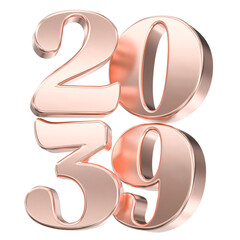 Luxurious 3D Rose Gold Number 2039 Isolated, Representing the Future Year and Elegant Celebration.