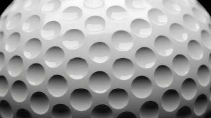 A macro studio shot captures the texture and geometry of a white sphere, focusing on the repeating pattern of circular indentations and their subtle light and shadow play against a dark backdrop.