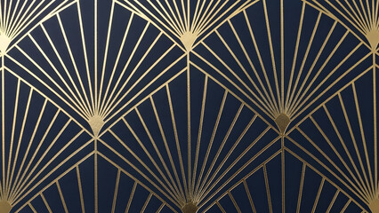 Elegant gold lines radiate and converge against a deep blue background in this geometric pattern, evoking a sense of refined sophistication and timeless aesthetic appeal with artistic style.