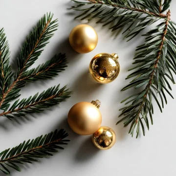 Cozy Christmas Flat Lay with Natural Pine and Golden Accents
