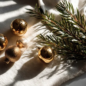 Festive Top View of Holiday Decorations on Flat Surface