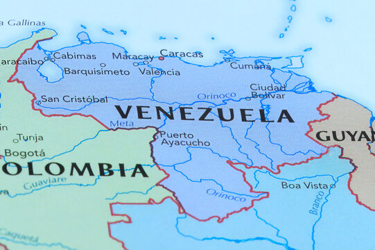 Venezuela, country macro close up on the political map of South America.