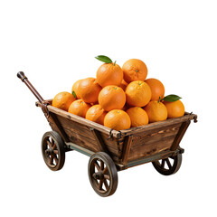 Wooden Cart Filled with Fresh Oranges