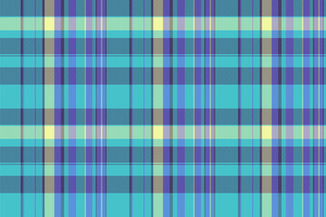 Sofa background pattern check, cyan textile tartan seamless. Fashionable fabric texture vector plaid in indigo and cyan colors.
