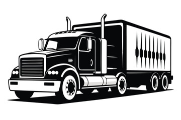 Black and white semi truck shows a detailed side profile on white background