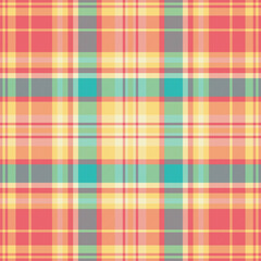 Thread pattern seamless fabric, summer tartan vector plaid. Yard texture background textile check in red and amber colors.