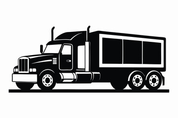 Silhouette of a black semi truck with a cabin and trailer shows transportation