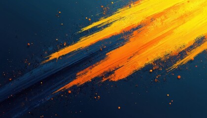 Abstract design art with diagonal yellow and orange brush strokes on dark blue backdrop. Illustration evokes feelings of energy creativity. Suitable for backgrounds design