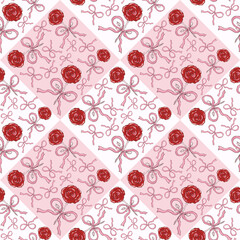 Valentine Rose Romance Seamless Pattern ,Roses, Ribbons, Balloons , love letters, ,chocolate , ribbons, stars (Digital Files)