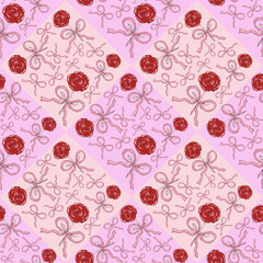 Valentine Rose Romance Seamless Pattern ,Roses, Ribbons, Balloons , love letters, ,chocolate , ribbons, stars (Digital Files)