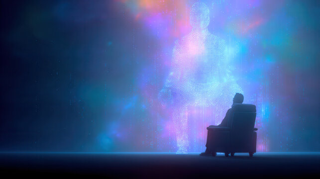 Telepsychiatry consultation in virtual space digital art calm environment immersive viewpoint