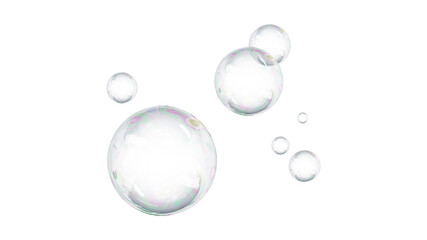 Soap bubbles in the air forming a creative cluster. Transparent bubbles floating in the air for freshness  , transparent background