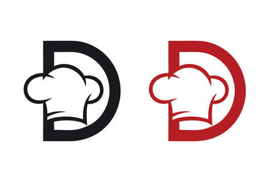 Modern chef logo design with stylish hat for restaurant branding in black and red color palette