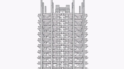 High-Rise Steel Frame Elevation Vector with Bracing and Central Core Layout