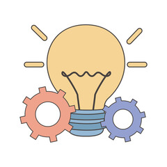 Business Idea Generation and Innovation Concept with Gears and Lightbulb