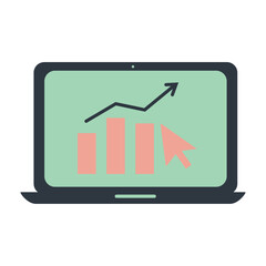 Laptop Screen Showing Business Growth Chart and Mouse Pointer