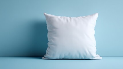 White square pillow mockup against a light blue background