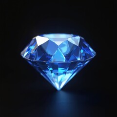 Blue diamond gemstone. Faceted crystal sparkles with light. Luxury jewel reflects deep color on black background. Precious gem shows wealth and elegance.