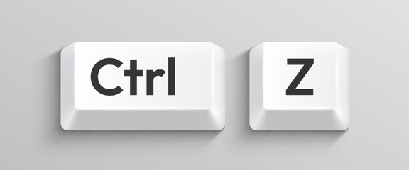 Close-up of Ctrl and Z keyboard keys, symbolizing the undo command. Essential for technology, productivity, and error recovery concepts. Vector illustration.