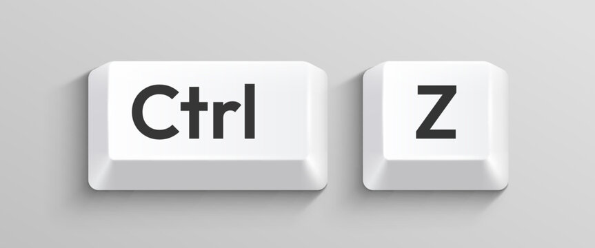 Close-up of Ctrl and Z keyboard keys, symbolizing the undo command. Essential for technology, productivity, and error recovery concepts. Vector illustration.