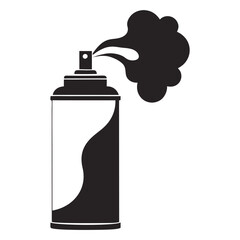Isolated aerosol spray can is depicted releasing a cloud of black material