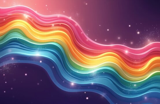 Rainbow wave illustration against purple backdrop. Gradient design colors. Background design conveys vibrant, positive energy. Digital artwork ideal for creative projects, inclusive themes joyful