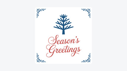 A festive season's greetings card featuring a stylized tree and decorative floral corner accents design