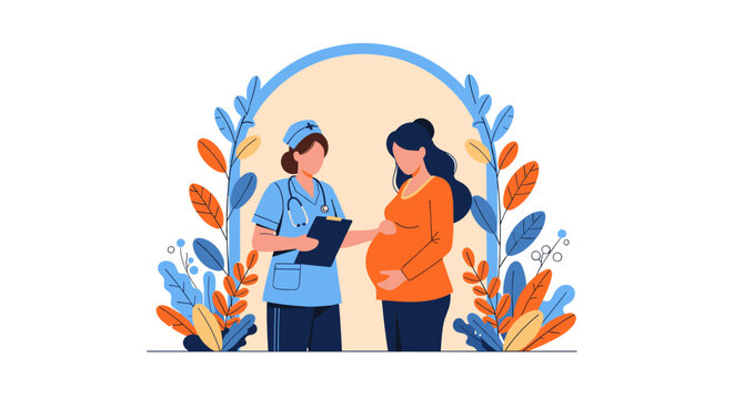 A healthcare professional offers a gentle consultation to a pregnant woman, highlighting the importance of prenatal care and maternal well-being.