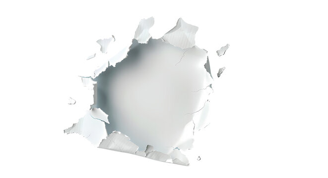 A hole break through in a surface  , transparent background