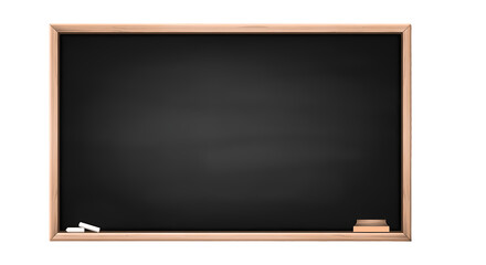 Blank chalkboard with wooden frame and chalk on it. Education or Business concept. , transparent background